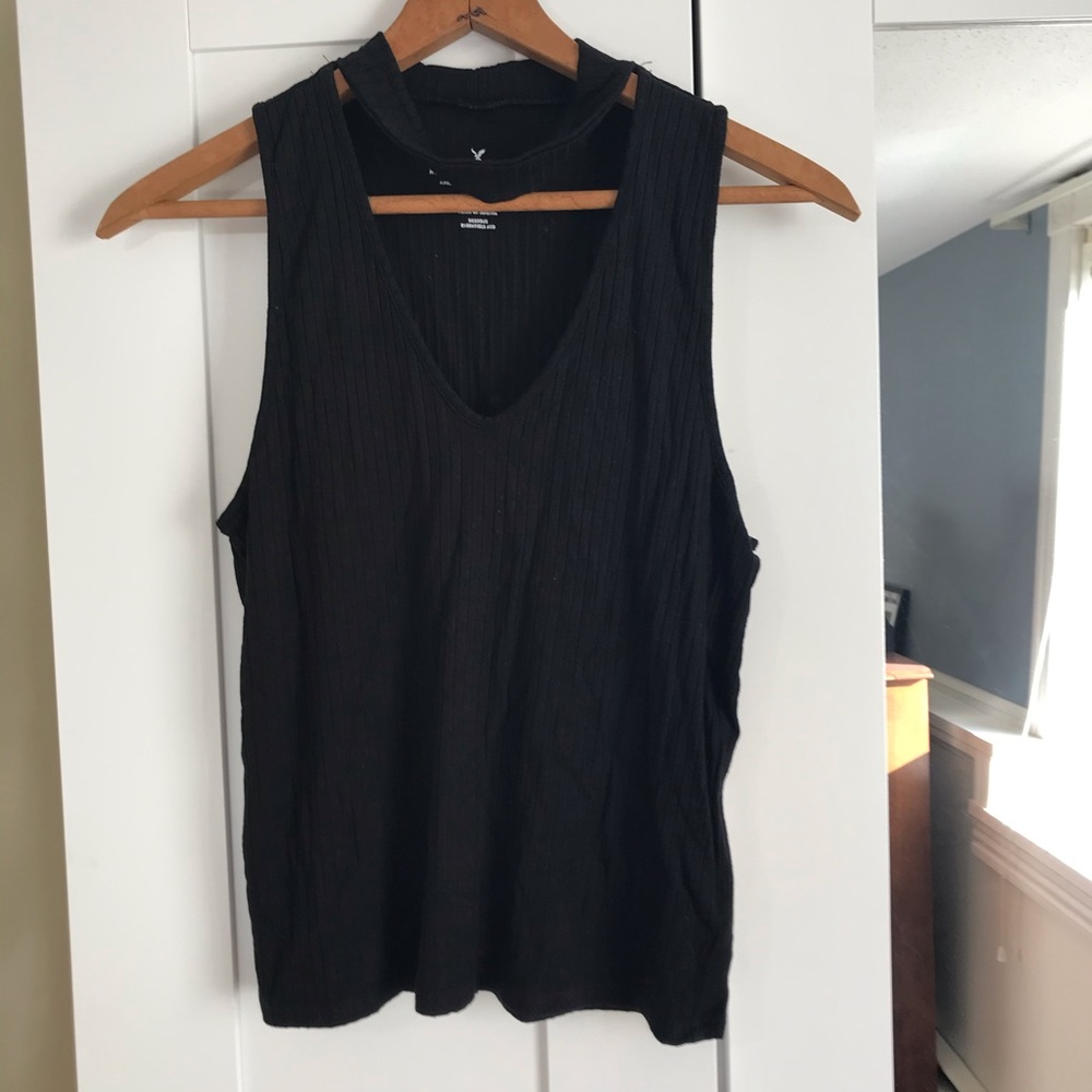 Cropped American Eagle Ribbed Black V-Neck Chocker
